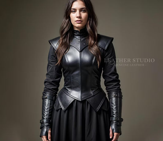 Custom Black Leather Armor Vest for Women