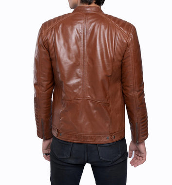 Men’s Real Lamb Leather CAFE Racer Jacket, Bikers Jacket
