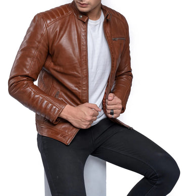 Men’s Real Lamb Leather CAFE Racer Jacket, Bikers Jacket