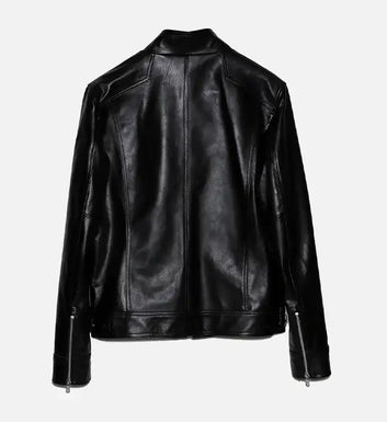 Men's Black Zip-Up Leather Jacket