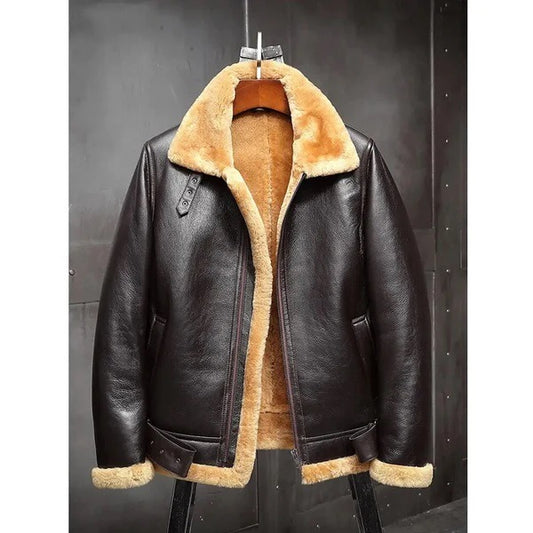 2019 New Shearling Coat Mens Black B3 Bomber Jacket Leather