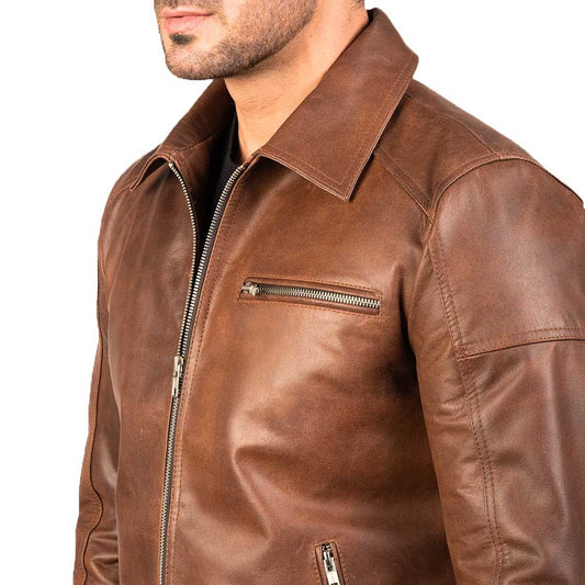 Lavendard Brown Leather Biker Jacket