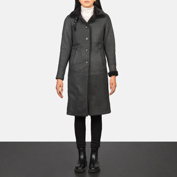 Alina Shearling Black Leather Coat