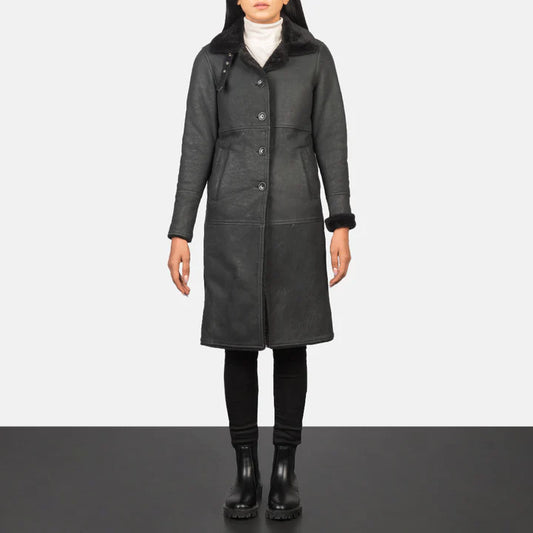 Alina Shearling Black Leather Coat