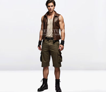 100% Real Brown Leather Biker Vest For Men