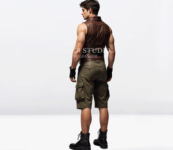 100% Real Brown Leather Biker Vest For Men