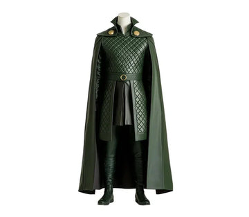 The Trickster King - Genuine Green Leather Loki Odin Cosplay Costume - Leather Superhero Quilted Cloak