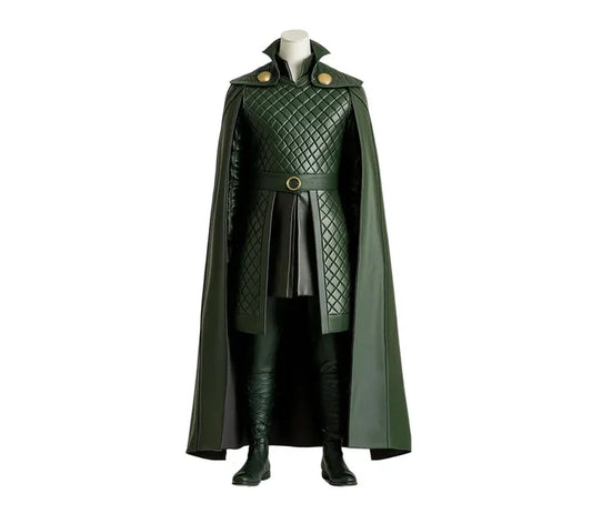 The Trickster King - Genuine Green Leather Loki Odin Cosplay Costume - Leather Superhero Quilted Cloak
