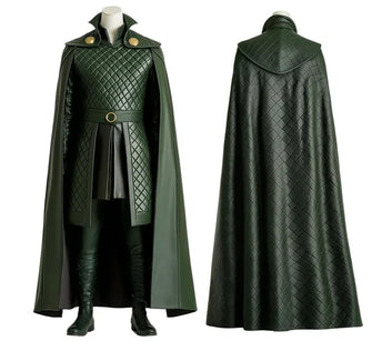 The Trickster King - Genuine Green Leather Loki Odin Cosplay Costume - Leather Superhero Quilted Cloak