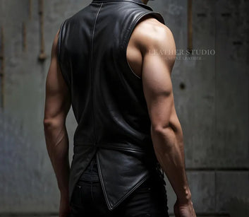 Handmade Black Leather Cosplay Vest for Men Real Acestations Leather