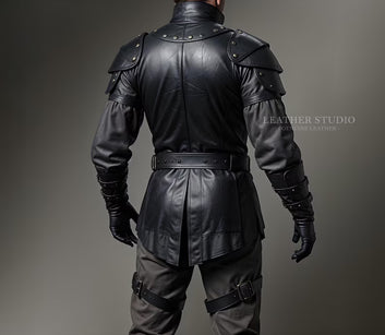 Custom Black Leather Medieval Armor Vest Men's Warrior Vest Shoulder Armor