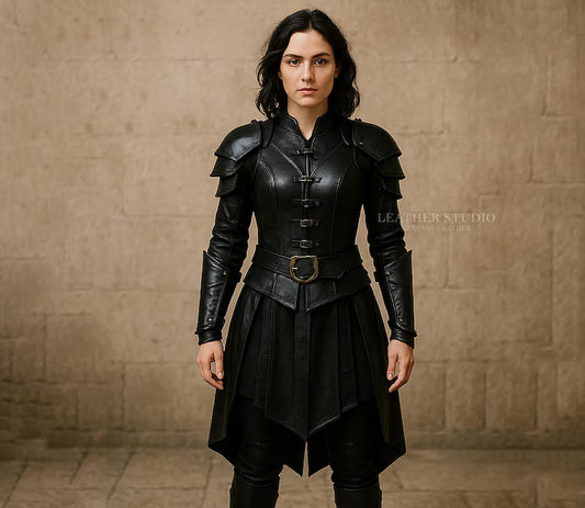 Custom Black Leather Medieval Armor Vest for Women