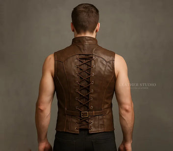 Genuine Brown Leather Steampunk Vest