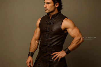 Rustic Brown Leather Warrior Vest for Men