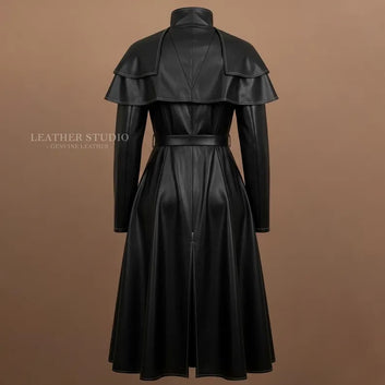 Women's Genuine Leather Gothic Trench Coat