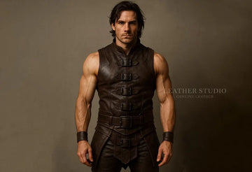 Rustic Brown Leather Warrior Vest for Men