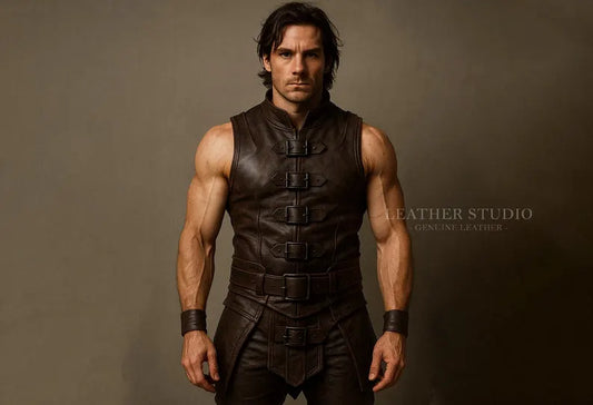Rustic Brown Leather Warrior Vest for Men
