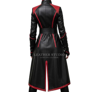 Handmade Women’s Black & Red Leather Coat
