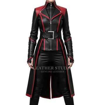 Handmade Women’s Black & Red Leather Coat