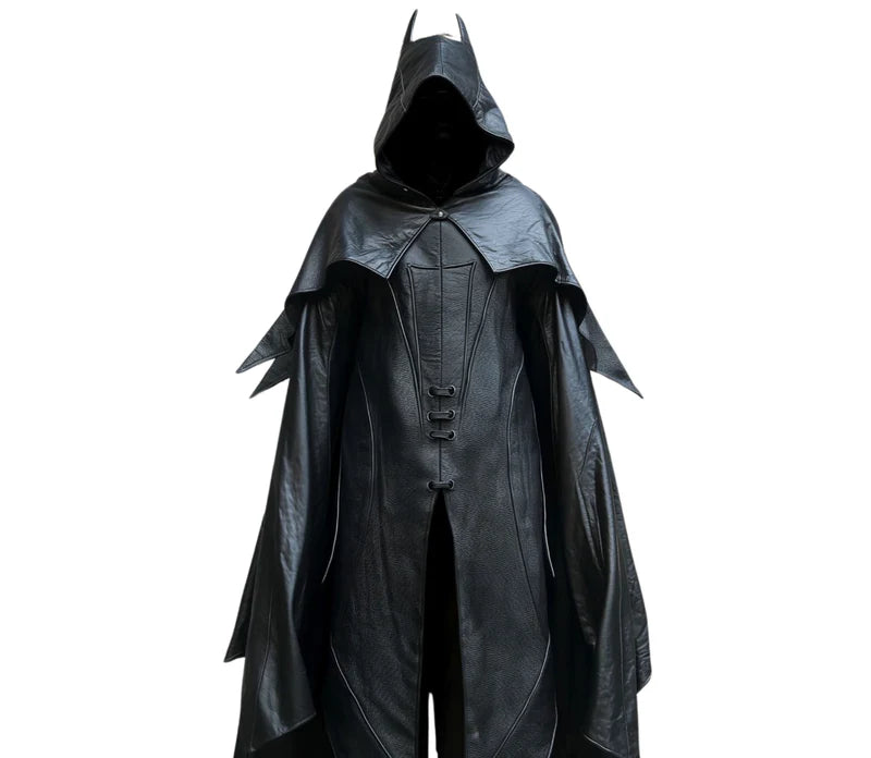The Midnight Protector - Superhero Hooded Cloak in Black Leather