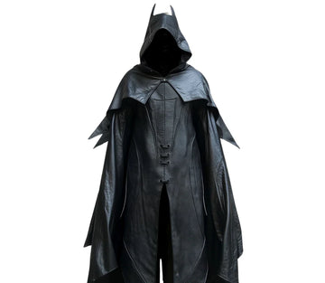 The Midnight Protector - Superhero Hooded Cloak in Black Leather