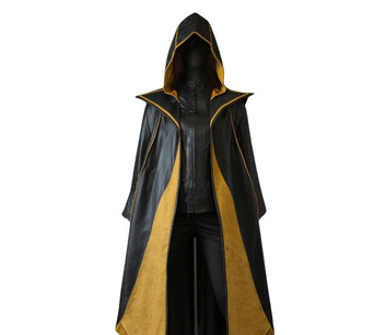 The Midnight's Ember - Pure Yellow And Black Leather Hooded Cloak