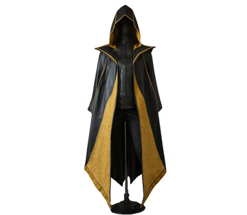 The Midnight's Ember - Pure Yellow And Black Leather Hooded Cloak